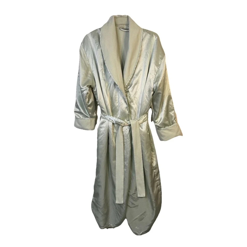 Vintage Valerie Stevens Robe Women's M Green Long Silky Fleece 2-sided 100% Poly
